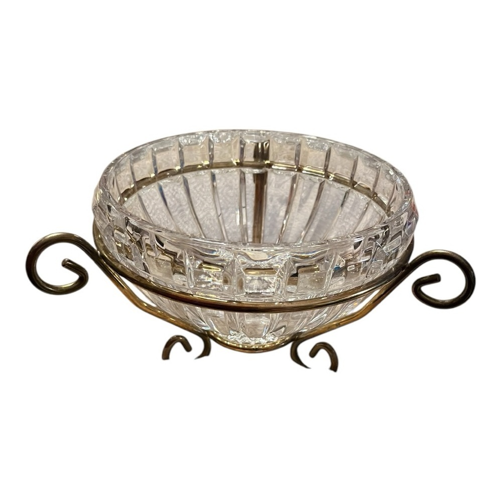 Mikasa 8” Refections Austria cut crystal bowl w/ 3 leg gold stand elegant fancy - Picture 5 of 8